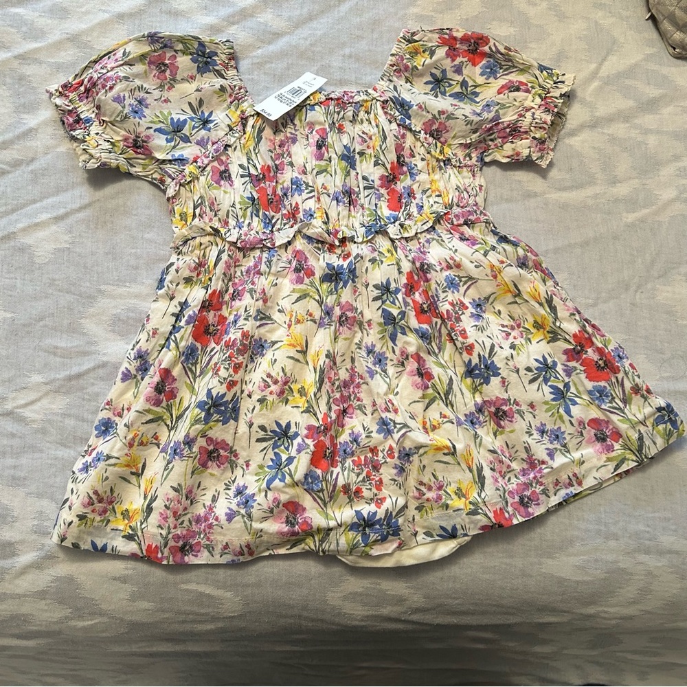 GAP baby floral print short sleeve gathered top cotton dress size 18-24M NWT!